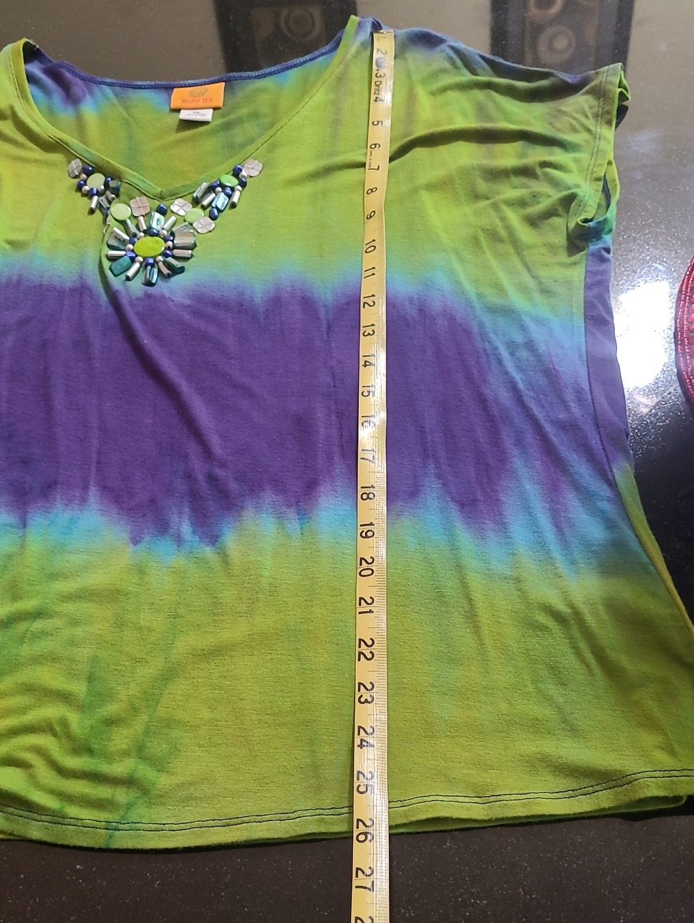 Ruby Rd. Green & Purple V-Neck Embellished Top - Picture 6 of 7